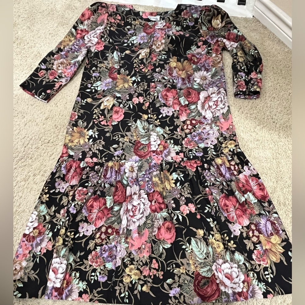 Chorus Line MADE IN CALIFORNIA VINTAGE DROP WAIST FLORAL PRINT DRESS:SIZE L